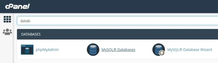 Vista de la opción para crear bases de datos en cPanel